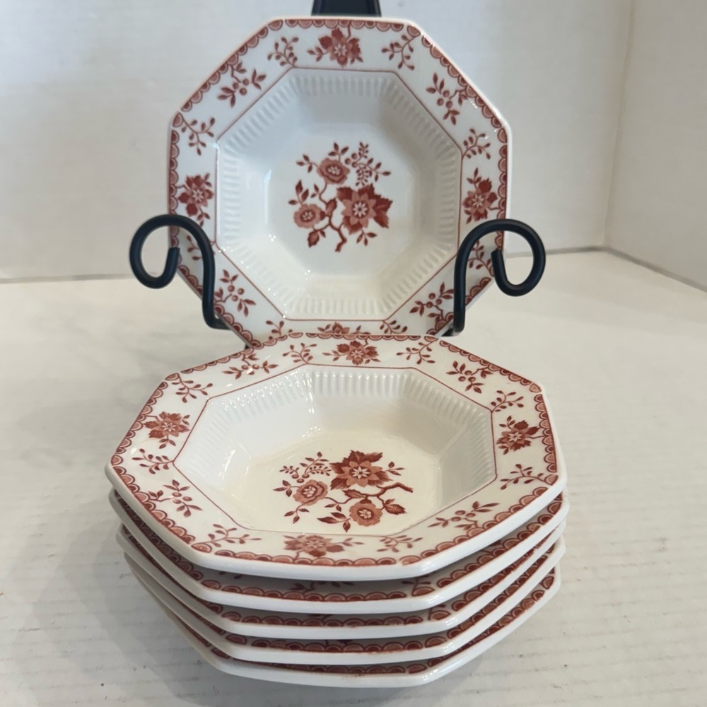 6 Independence Ironstone Hexagon Bittersweet Fruit Dessert Sauce Plates 5 3/4"
